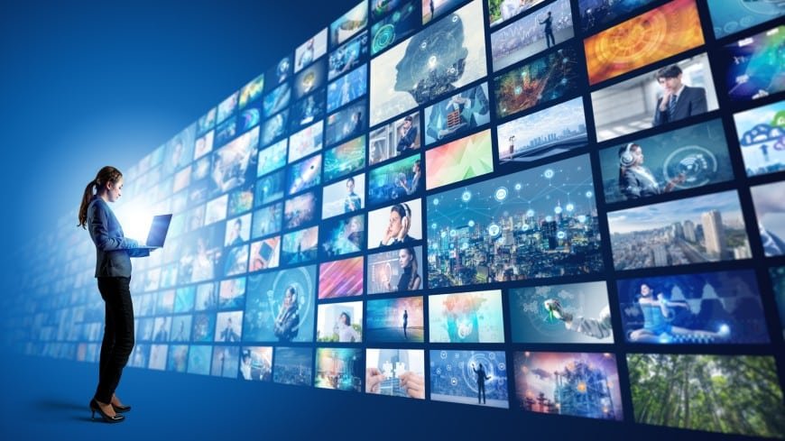 A media room with multiple screens