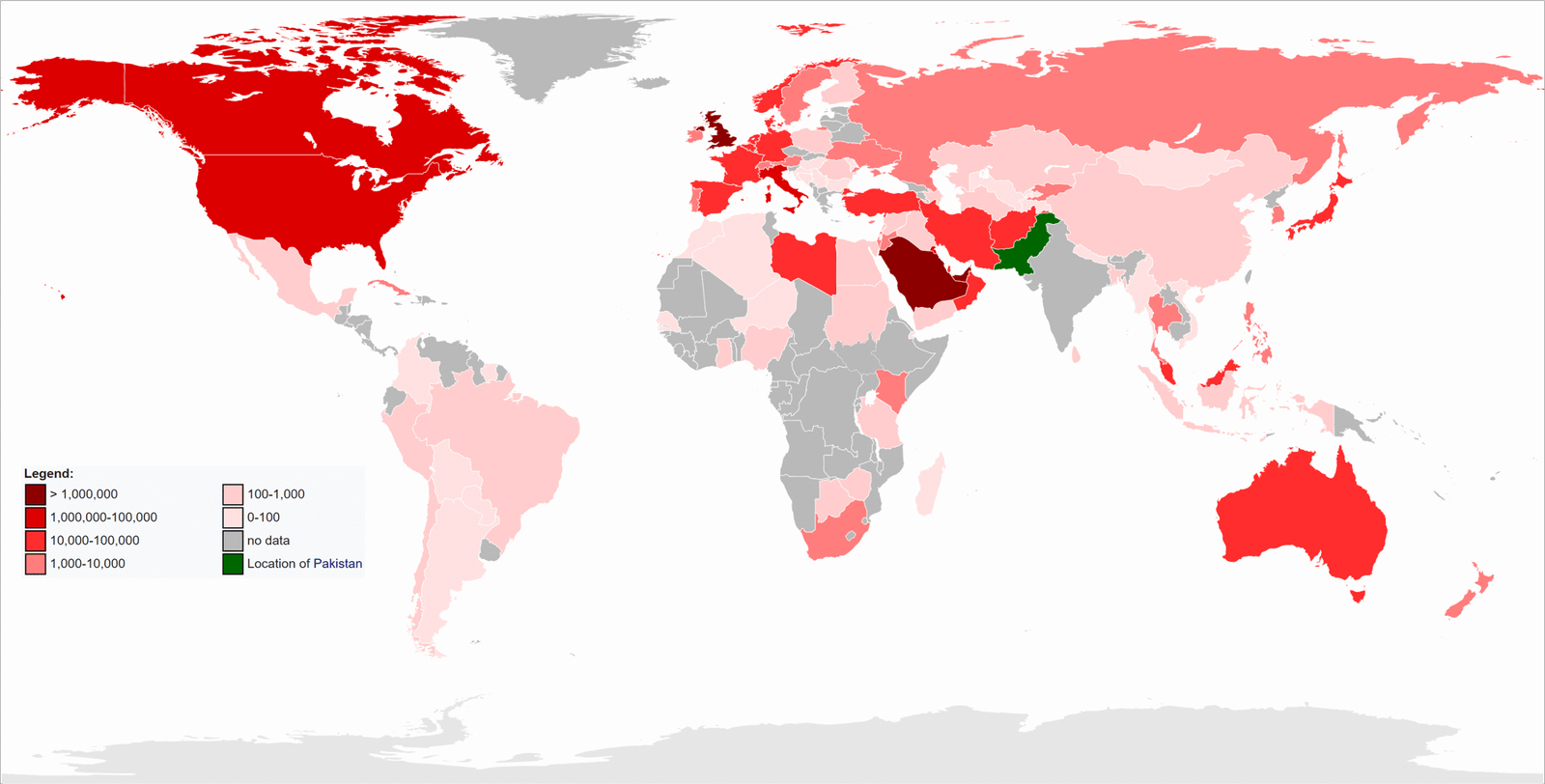 Map showing Pakistani Diaspora
