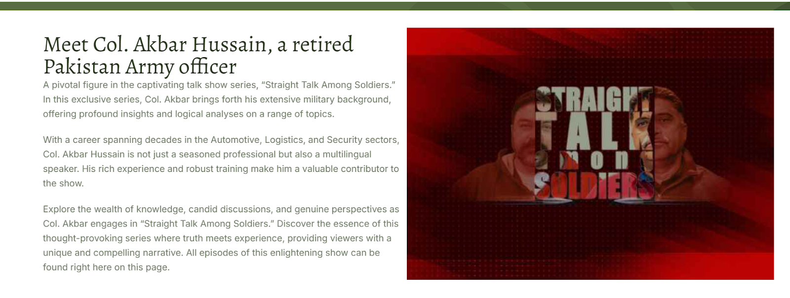 Meet Col akbar hussain, a retired Pakistan Army officer