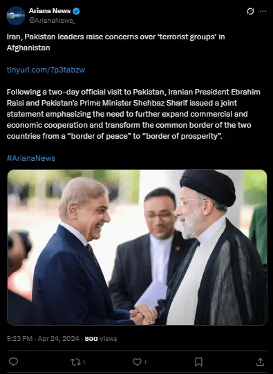 Ariana News - Iranian President Visit - tweet