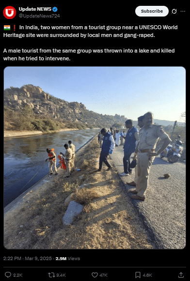 A tweet : two women from a tourist group near a UNESCO World Heritage site 