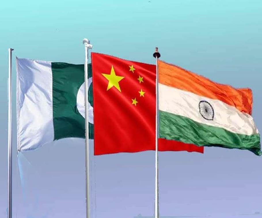 Pakistan china and india flags