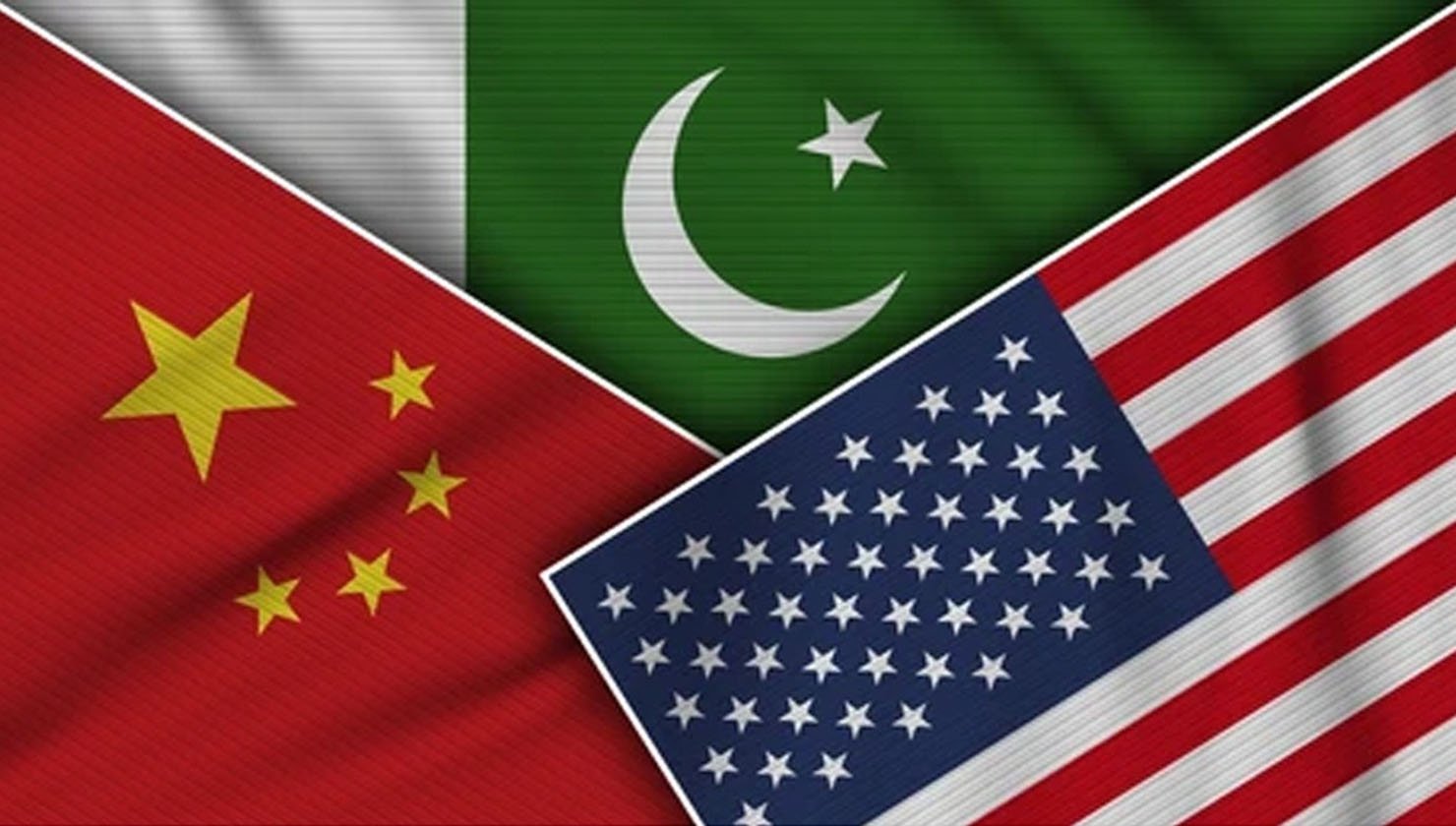 flags of pakistan, china and US