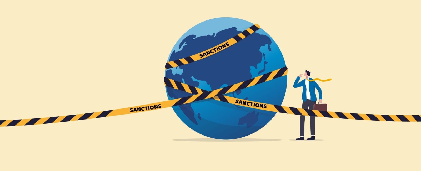 A globe covered with sanctions