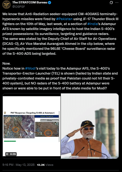 From Silence to Respect: Pakistan Redefines Deterrence and Diplomacy 2 tweet about S-400 - stated by Deputy Chief of Air Staff, air operations