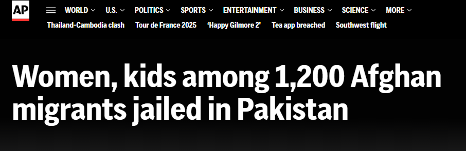 AP news reported that over 1,200 undocumented Afghan nationals, including women and children, were detained in Karachi, drawing criticism after viral images showed children held in cramped jail cells.