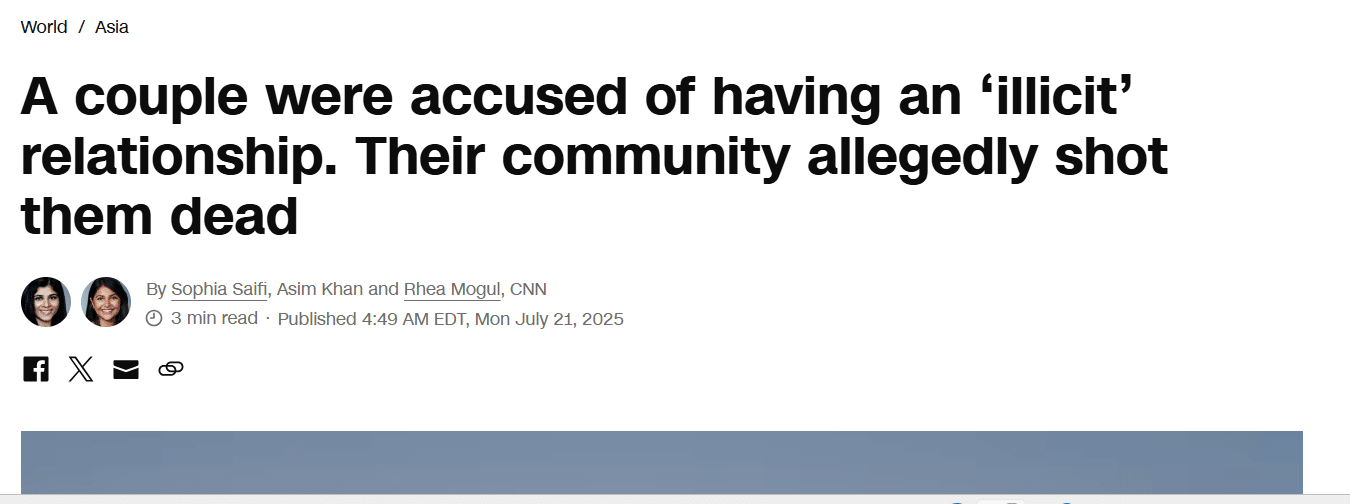 CNN headline about honor killing in Balochistan