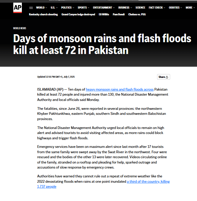 News article about destruction due to monsoon