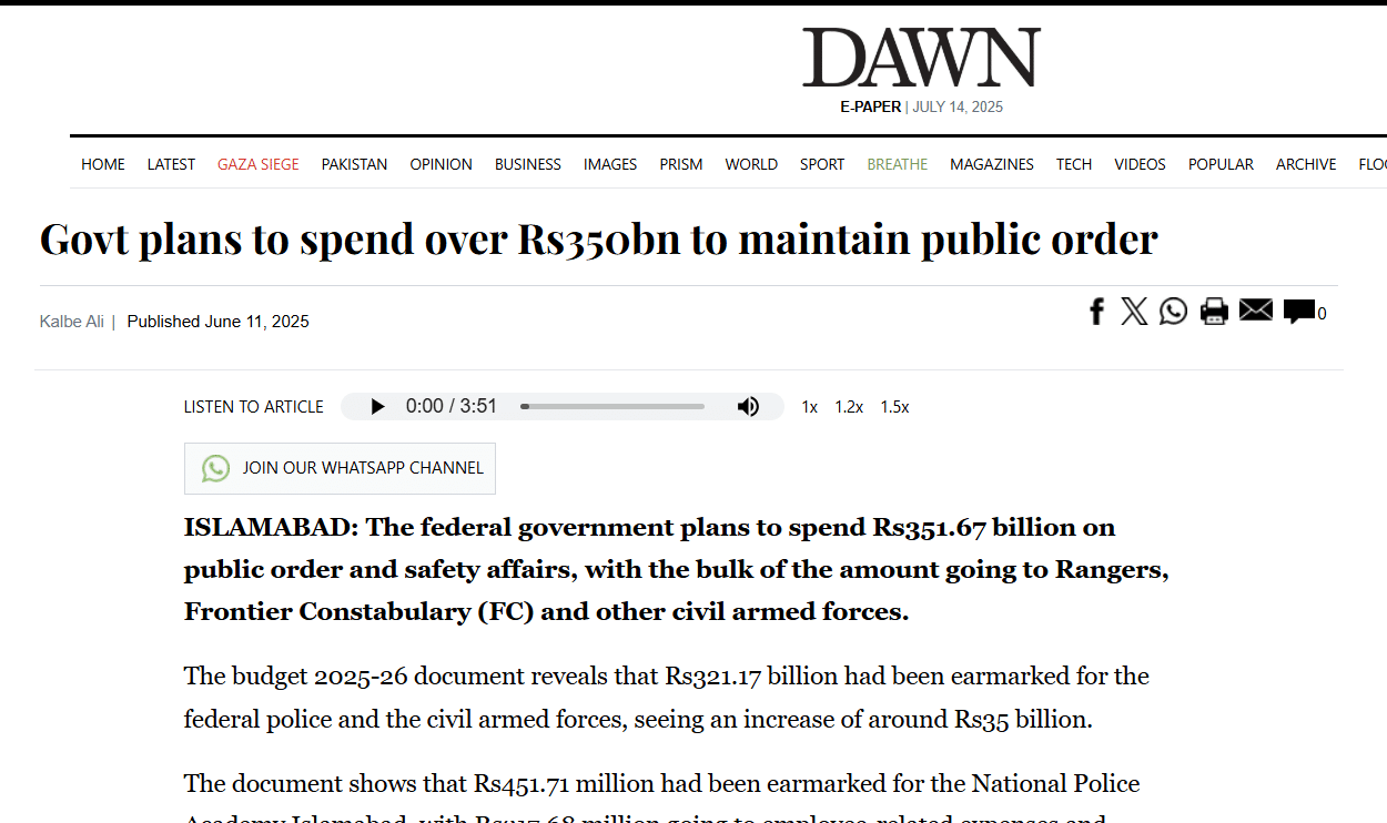 Image explaining the allocation of 351.67 billion budget on public order and safety. 