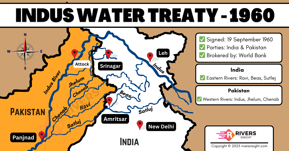 Flow of rivers in india and pakistan on a map, Especially for indus water treaty