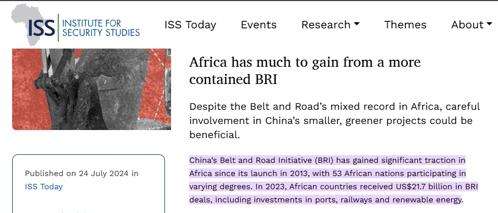 Institute for Security Studies report about African interest in BRI