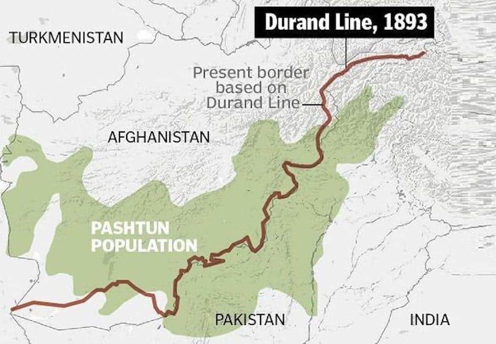 Map showing a route through the durand line