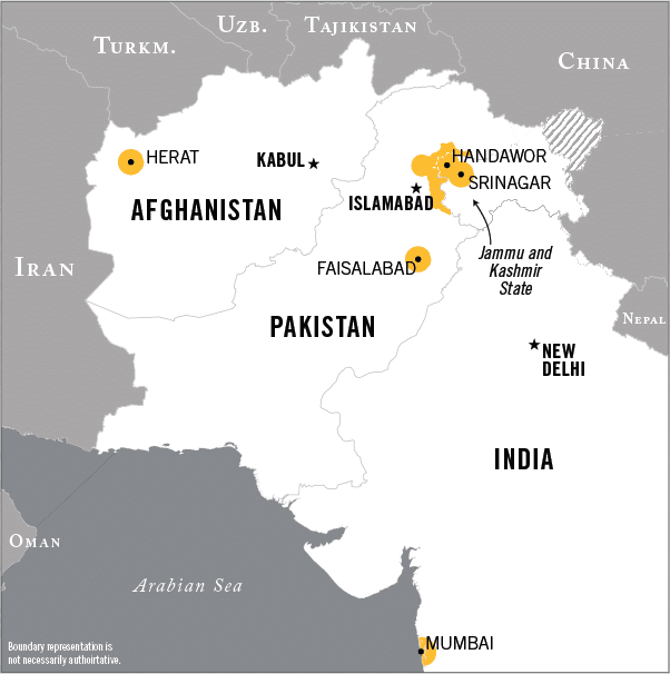 map highlighting the areas of terrorism