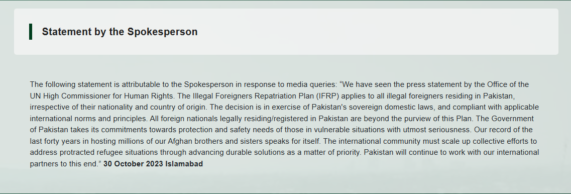 MOFA ensures that the repatriation of illegal foreigners is a lawful, non-discriminatory process under its domestic laws, reaffirming protection for registered refugees and calling for global support on durable solutions.