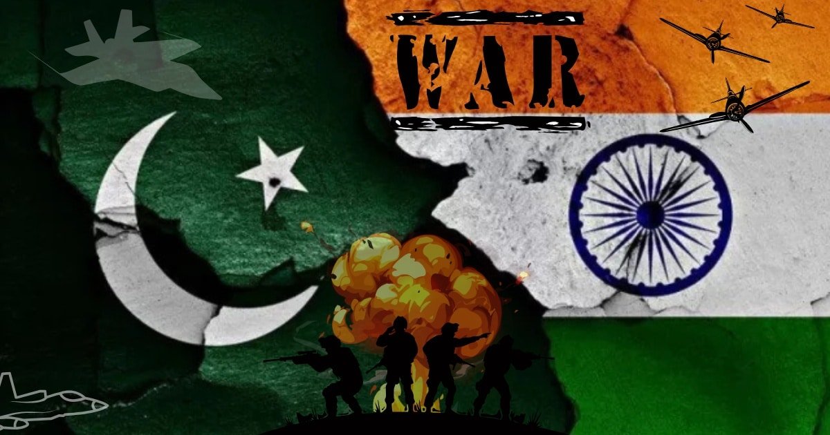 pakistan and india flags, war happening in front of the flag