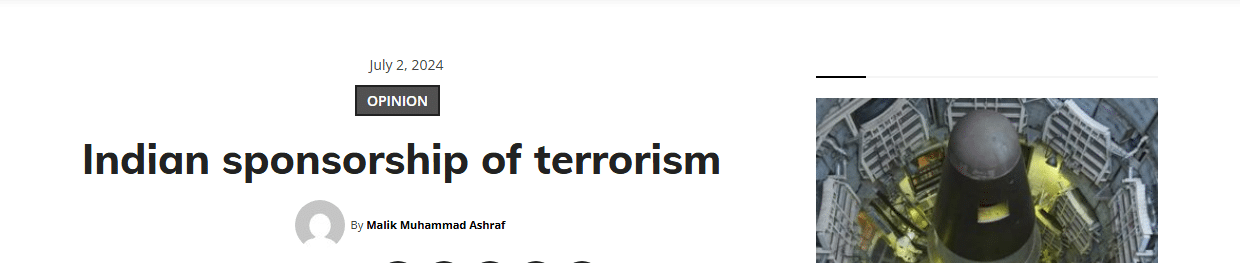 Pakistan Today reported RAW-backed terror plots with BLA to sabotage CPEC, exposing Indian and Afghan support for militancy in Pakistan.