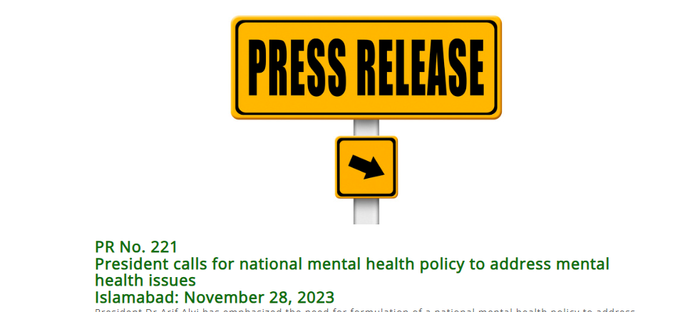 Press Release addressing mental health measures in pakistan