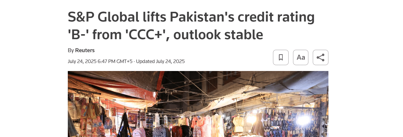 Reutors news about economic growth of Pakistan.