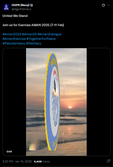 Twitter Post: About exercise of Pakistan Navy