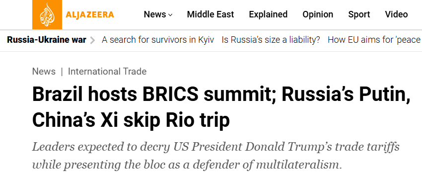 Al Jazeera’s news article about the BRICS summit