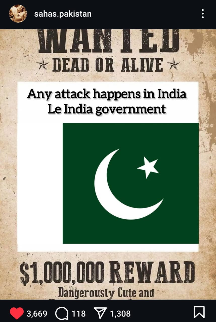 Instagram post meme about attack happening in india