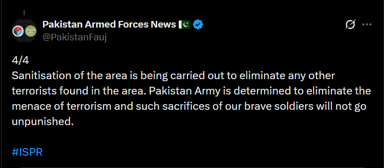News from Pakistan armed forces about the elimination of the terrorists