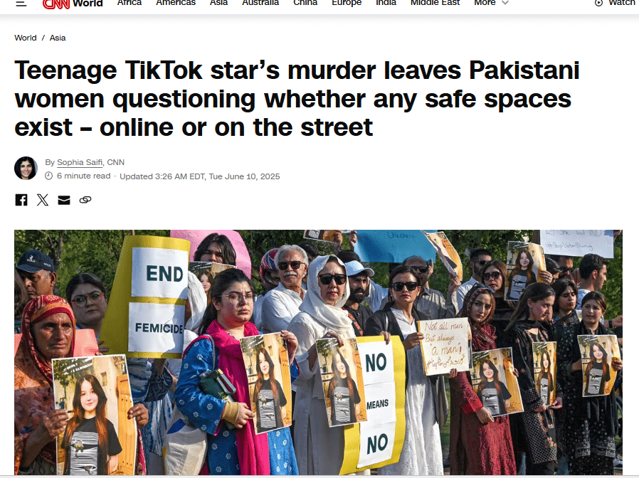 CNN report about teenage tiktoker’s Murder in Islamabad