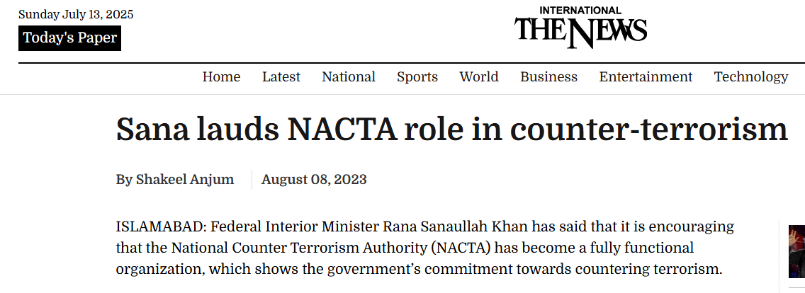 NACTA and Pakistan’s Counterterrorism Strategy Along the Afghan Border 1 The News International’s news about NACTA’s role in counter terrorism