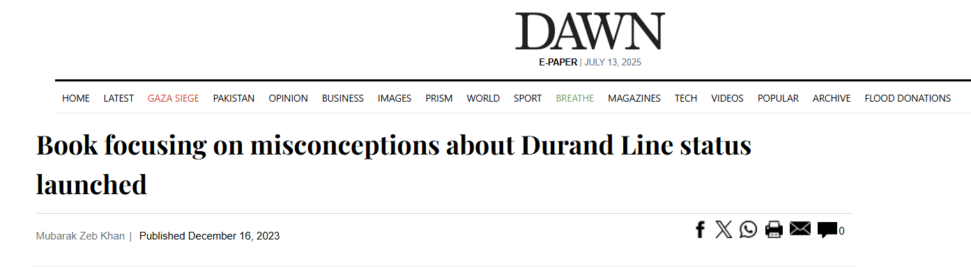 Dawn’s report about the launch of the book on misconceptions about the Durand Line