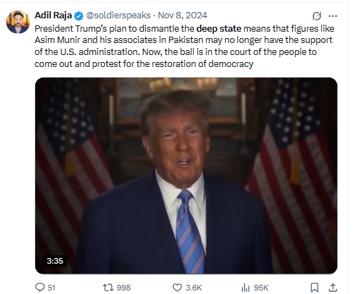 tweet on president trump's plan to dismantle the deep state means that figures like Asim Munir...