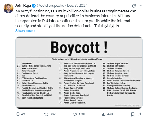A tweet from adil raja to boycott
