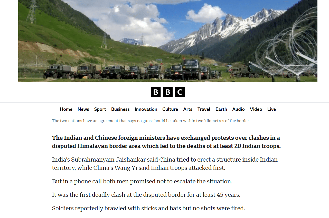 BBC reports on the India-China clash, Diplomats 'strongly protest' over border clashes
