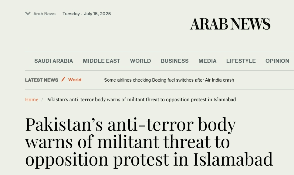 News Article regarding the role of militants in targeting the opposition protest in Islamabad