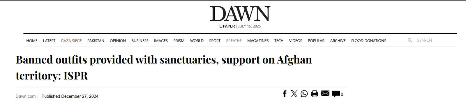 News Article reported that banned organizations, i.e., FAK, are enjoying Afghan soil as a safe haven