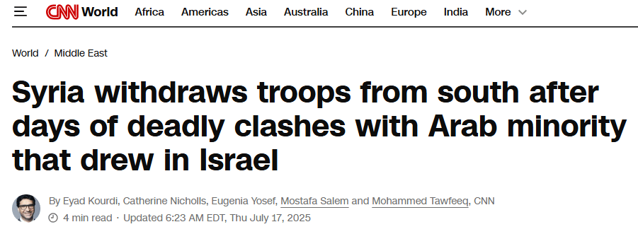 CNN’s headline about Syria Syria-Israel Conflict