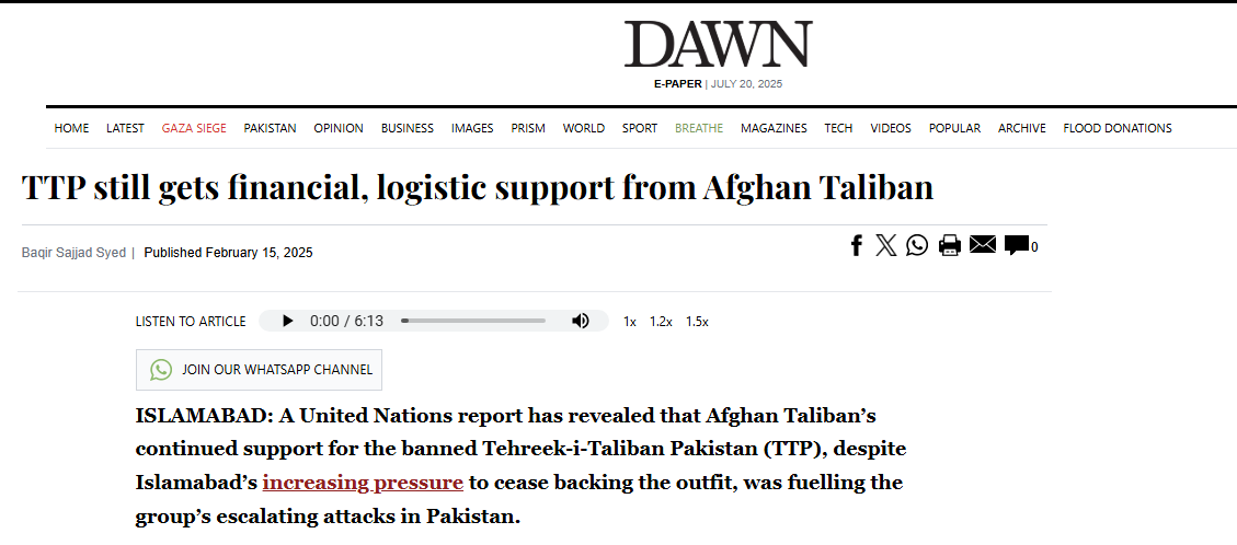 Dawn reports that the Afghan Taliban still backs FAK