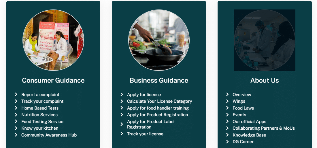 A screenshot from PFA website showing guidance tabs for visitors about PFA rules and regulations. 