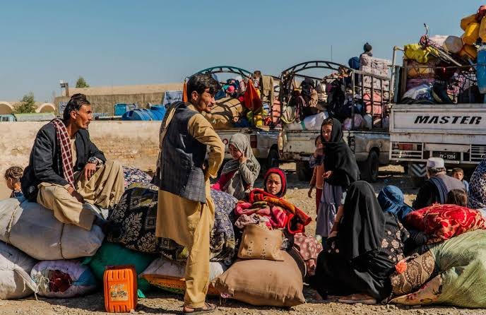 Afghan families arrived from Pakistan with their belongings to Spin Boldak border crossing, in Kandahar province in November, 2023.