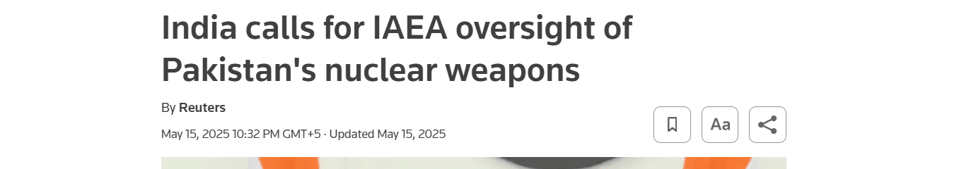 Indian calls for IAEA oversight