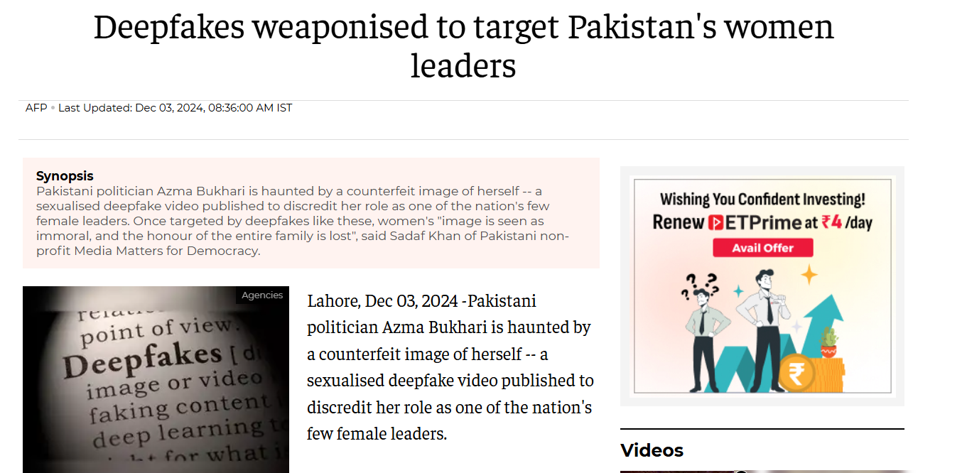 Deepfakes weaponised to target Pakistan's Women Leaders
