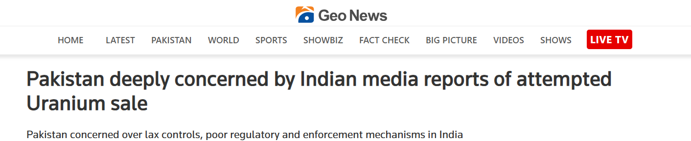 Indian Media reports of attempted Uranium sale