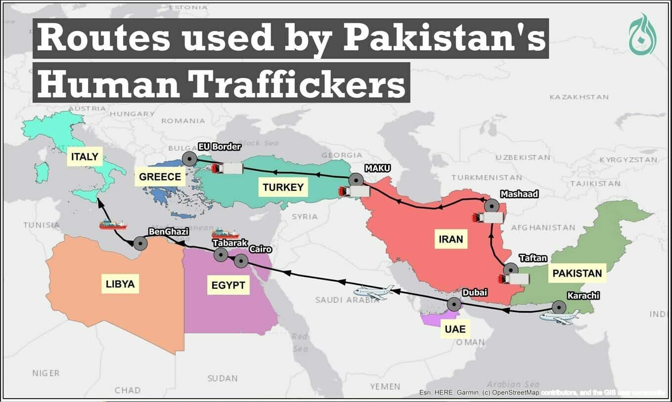 Routes used by human traffickers in Pakistan