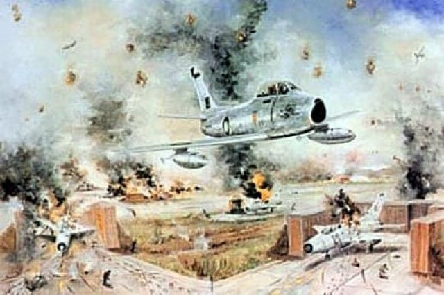 An artist's rendition of a PAF raid at Pathankot in India