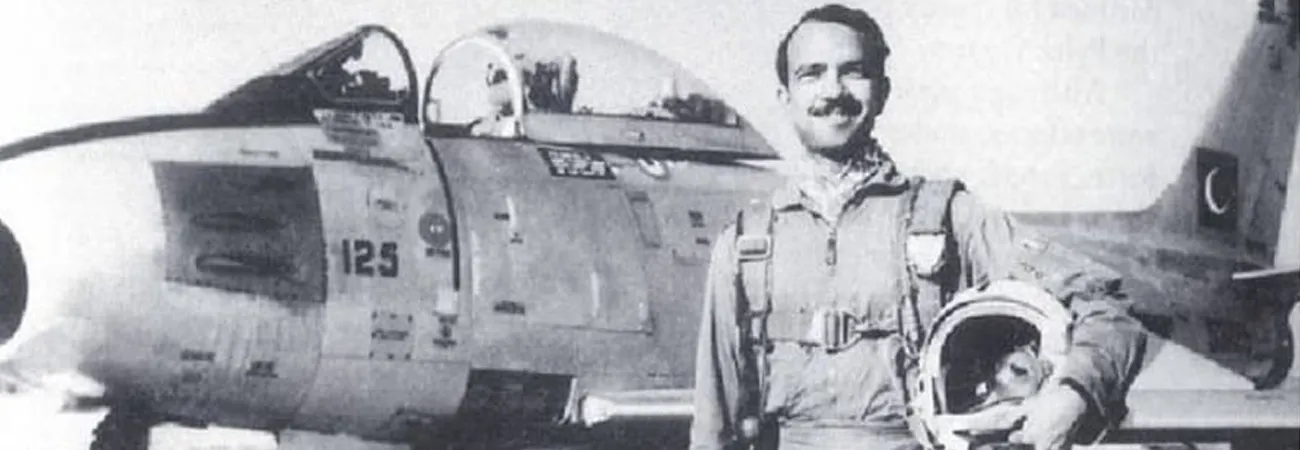 A black and white image of MM Alam after his 5 kill-in-1-day achievement