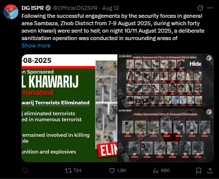 DG ISPR tweet about Fitna-al-khawarij