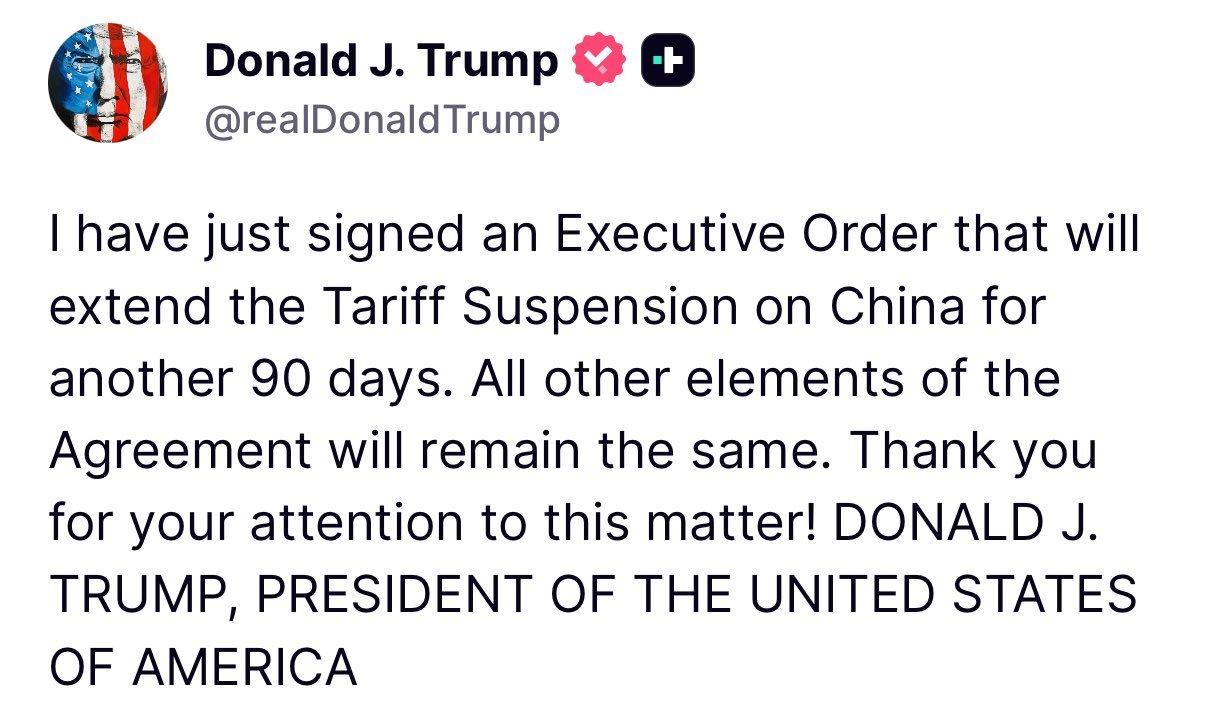 Trump about Terrif extension with China