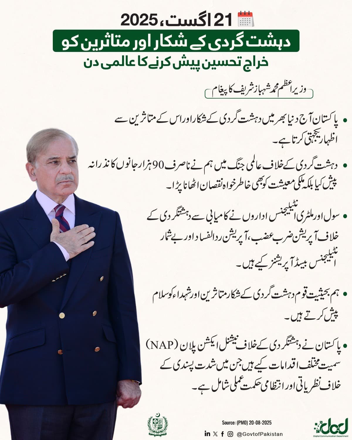 PM's message on harms of terrorism in Pakistan