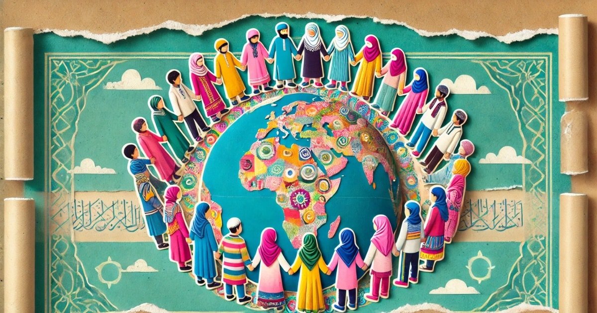An illustration of people around a world map.