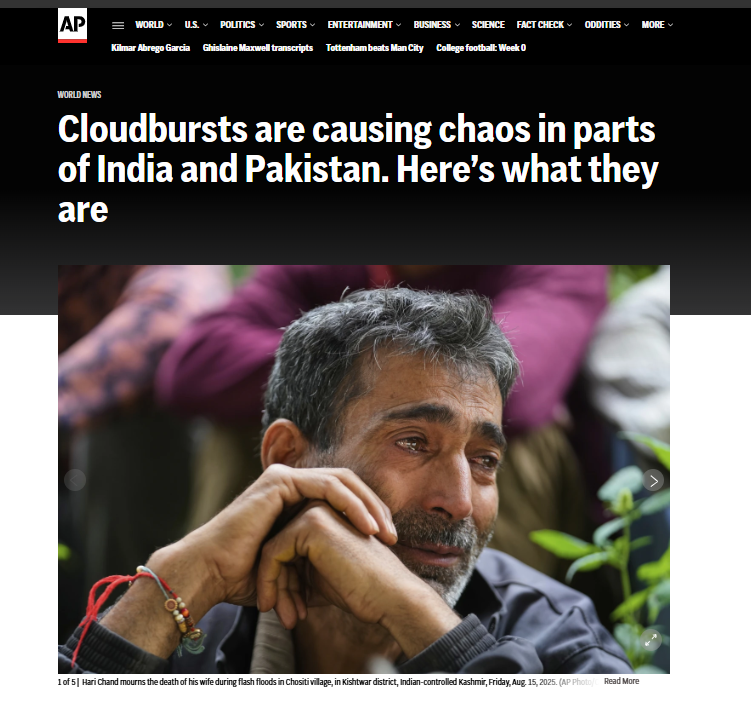 Cloudbursts are causing chaos in mountainous parts of India and Pakistan, with tremendous amounts of rain falling in a short period of time over a concentrated area. The intense, sudden deluges have proved fatal in both countries.