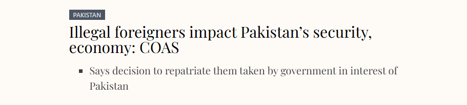 COAS Gen Asim Munir stated that repatriating illegal foreigners is vital for Pakistan’s security and economy, with the process being carried out in a humane and dignified manner.